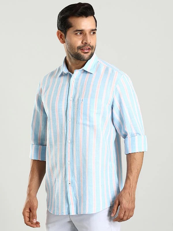 Indian Terrain Men's Regular Fit Full Sleeve Striped Blue Shirt